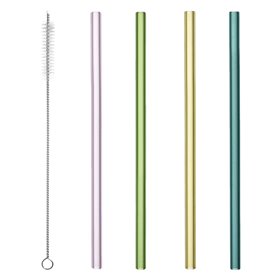 Καλαμάκια Γυάλινα Χρωματιστά Επαναχρησιμοποιούμενα με Βουρτσάκι 6x200 mm - 5 τμχ.