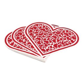 Χαρτοπετσέτες Λευκές Κόκκινες Foil Καρδιές 33x33 cm - 20 τμχ.