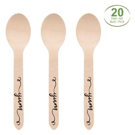 Κουταλάκια Πάρτι Ξύλινα Τύπωμα Yum 16 cm - 20 τμχ.