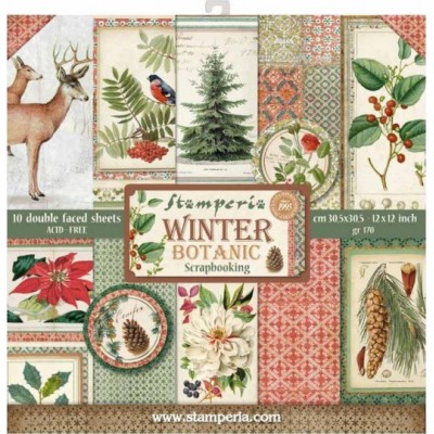 Σετ 10 Χαρτιά Scrapbooking Winter Botanic 31x31x0.6cm 190gr Stamperia