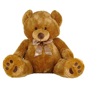 Λούτρινος Αρκούδος Καθιστός Καφέ Σατέν Παπιγιόν 85 cm