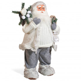 Χριστουγεννιάτικη Αληθοφανής Φιγούρα Άγιος Βασίλης Λευκός με Φανάρι 80 cm