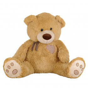 Λούτρινος Αρκούδος Καφέ Μπεζ Kαρό Κορδέλα 70 cm