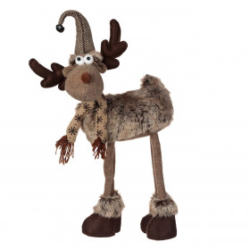 Χριστουγεννιάτικη Διακοσμητική Φιγούρα Τάρανδος Καφέ Κασκόλ Σκουφί Κουδουνάκι 65cm