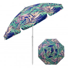 Ομπρέλα Θαλάσσης Αντιανεμική Flap Tilt Μπλε Τροπικά Φύλλα 3 Κρίκοι 2 m