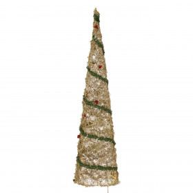 Χριστουγεννιάτικο Φωτιζόμενο Δέντρο Κώνος Χρυσό Tinsel Γιρλάντα 35 Λαμπάκια 24x102 cm