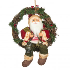 Xριστουγεννιάτικο Διακοσμητικό Ξύλινο Στεφάνι Άγιος Βασίλης Φανάρι 40cm