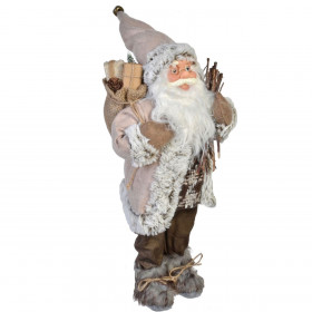 Χριστουγεννιάτικη Αληθοφανής Φιγούρα Άγιος Βασίλης Καφέ με Ξύλα 46 cm