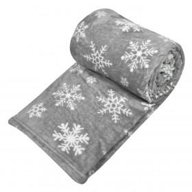 Κουβέρτα Χειμερινής Διακόσμησης Βελουτέ Διπλή Γκρι Λευκές Νιφάδες 230x210cm