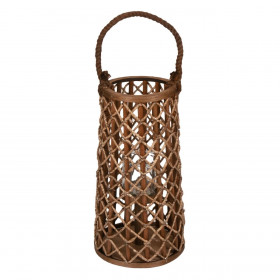 Διακοσμητικό Φανάρι Ξύλινο Κρεμαστό Πλεκτά Καλάμια 24x45 cm