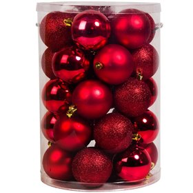 Σετ Χριστουγεννιάτικες Μπάλες Κόκκινες Ματ Γυαλιστερές Glitter 7 cm - 30 τμχ.
