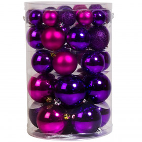 Σετ Χριστουγεννιάτικες Μπάλες Μωβ Φούξια Ματ Γυαλιστερές Glitter 4-6-8 cm - 44 τμχ.