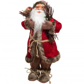 Χριστουγεννιάτικη Αληθοφανής Φιγούρα Άγιος Βασίλης με Δεμάτι Ξύλα 46 cm
