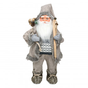 Χριστουγεννιάτικη Αληθοφανής Φιγούρα Άγιος Βασίλης Γκρι με Σκι 46 cm