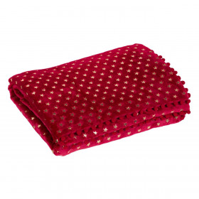 Ριχτάρι Χριστουγεννιάτικης Διακόσμησης Βελουτέ Μπορντό Χρυσά Foil Αστέρια Πον Πον 160x130cm