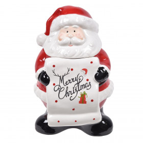 Χριστουγεννιάτικη Μπισκοτοθήκη Κεραμική Άγιος Βασίλης με Πάπυρο 16x18x27cm