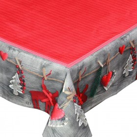 Χριστουγεννιάτικο Διακοσμητικό Τραπεζομάντηλο Τύπωμα Κόκκινο Στολίδια 180x140cm