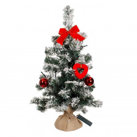 Χριστουγεννιάτικο Διακοσμητικό Επιτραπέζιο Έλατο Μπαταρίας 20 LED Χιονισμένο &amp Βάση Λινάτσα - 50cm