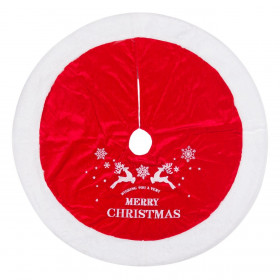 Χριστουγεννιάτικη Ποδιά Δέντρου Κόκκινο Βελούδο Λευκή Γούνα &quotMerry Christmas&quot 90 cm