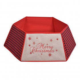 Χριστουγεννιάτικη Ποδιά Δέντρου Μπεζ Κόκκινο Καρό Εξάγωνη Κέντημα &quotMerry Christmas&quot 60x80x25cm