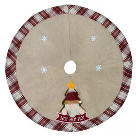 Χριστουγεννιάτικη Ποδιά Δέντρου Μπεζ Λινό Κόκκινο Καρό Άγιος Βασίλης 92 cm 