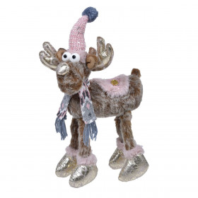 Χριστουγεννιάτικη Διακοσμητική Φιγούρα Τάρανδος με Ροζ Φορεσιά Σκουφί Κασκόλ 39cm