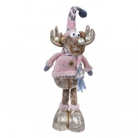 Χριστουγεννιάτικη Διακοσμητική Φιγούρα Τάρανδος Όρθιος με Ροζ Φορεσιά Σκουφί Κασκόλ 54cm