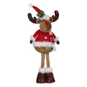 Χριστουγεννιάτικη Διακοσμητική Φιγούρα Τάρανδος Κόκκινη Ζακέτα Παγιέτες 56 cm