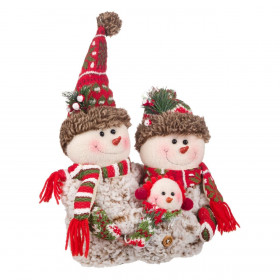 Χριστουγεννιάτικες Διακοσμητικές Φιγούρες Οικογένεια Χιονάνθρωποι Γούνα Σκουφί Κασκόλ 33 cm