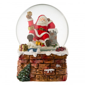 Χριστουγεννιάτικη Διακοσμητική Μουσική Χιονόμπαλα Άγιος Βασίλης Καμινάδα 15cm