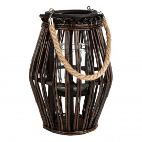 Διακοσμητικό Φανάρι Κρεμαστό Πλεκτό Καλάμια Σκούρο Καφέ 24x33 cm