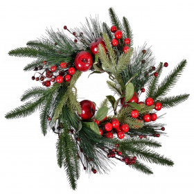 Χριστουγεννιάτικο Διακοσμητικό Στεφάνι Πευκοβελόνες Μήλα Βerries 20cm