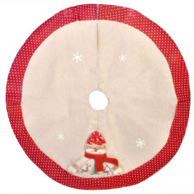 Χριστουγεννιάτικη Ποδιά Δέντρου Εκρού Κόκκινο Πουά Χιονάνθρωπος 90 cm