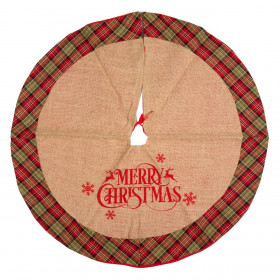 Χριστουγεννιάτικη Ποδιά Δέντρου Μπεζ Γιούτα Καρό &quotMerry Christmas&quot 1 m