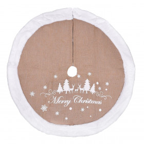 Χριστουγεννιάτικη Ποδιά Δέντρου Μπεζ Γιούτα Λευκή Γούνα &quotMerry Christmas&quot 90cm