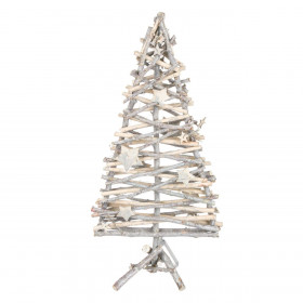 Χριστουγεννιάτικο Ξύλινο Δέντρο Ασημί Glitter Αστέρια 15 LED 56 cm