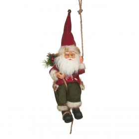 Χριστουγεννιάτικη Κρεμαστή Διακοσμητική Φιγούρα Άγιος Βασίλης με Σχοινί &amp Σάκο με Δώρα 33cm