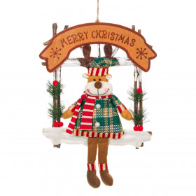 Χριστουγεννιάτικο Διακοσμητικό Ξύλινο Παράθυρο Τάρανδος Merry Christmas 27x30cm