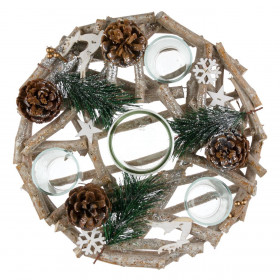 Χριστουγεννιάτικη Διακοσμητική Ξύλινη Βάση Ρεσώ Κουκουνάρια 32 cm