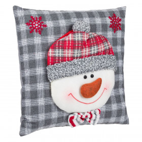 Μαξιλάρι Χριστουγεννιάτικης Διακόσμησης Γκρι Καρό Χιονάνθρωπος Σκουφί 35x35cm Μαξιλάρι Χριστουγεννιάτικης Διακόσμησης Γκρι Καρό Χιονάνθρωπος Σκουφί 35x35cm
