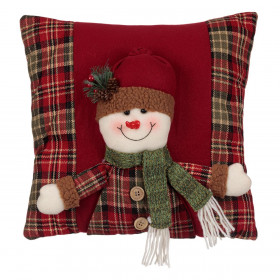 Μαξιλάρι Χριστουγεννιάτικης Διακόσμησης Μπορντό Καρό 3D Χιονάνθρωπος 35x35cm Μαξιλάρι Χριστουγεννιάτικης Διακόσμησης Μπορντό Καρό 3D Χιονάνθρωπος 35x35cm