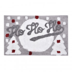 Χριστουγεννιάτικο ​Χαλάκι Μπάνιου Γκρι Λευκά Δέντρα &quotHo Ho Ho&quot Ασημί Lurex 80x50cm