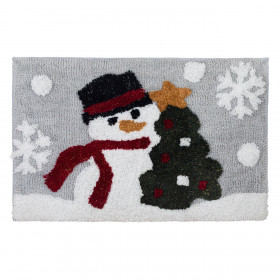 Χριστουγεννιάτικο ​Χαλάκι Μπάνιου Γκρι Χιονάνθρωπος Ασημί Lurex 80x50cm