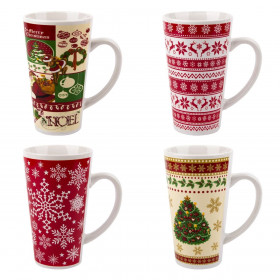 Σετ Χριστουγεννιάτικες Κούπες Κεραμικές Ψηλές με Σχέδια 480ml - 4 τμχ.