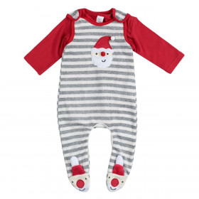 Χριστουγεννιάτικο Βρεφικό Σετ Γκρι Ριγέ Κόκκινο Φορμάκι Άγιος Βασίλης 2 τμχ. 3 Μηνών