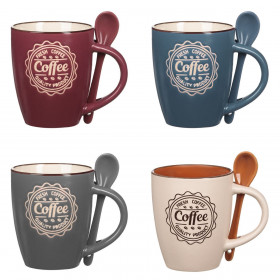 Σετ Κούπες Κεραμικές Χρωματιστές Coffee 360 ml με Κουταλάκια - 4 τμχ.