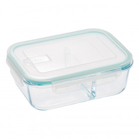 Φαγητοδοχείο Γυάλινο Ορθογώνιο με Διαχωριστικό &amp Καπάκι 1.5 lt