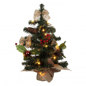 Χριστουγεννιάτικο Διακοσμητικό Επιτραπέζιο Έλατο Μπαταρίας 20 LED Κουκουνάρια &amp Βάση Λινάτσα - 50 cm
