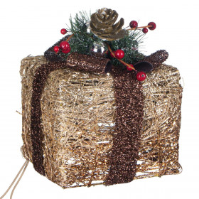 Χριστουγεννιάτικο Φωτιζόμενο Δώρο Berries Κουκουνάρια 10 Λαμπάκια 17x17x15 cm