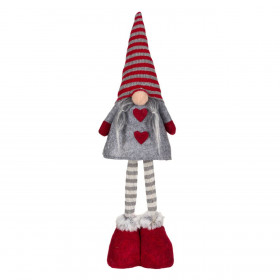 Χριστουγεννιάτικη Διακοσμητική Φιγούρα Άγιος Βασίλης Gnome με Κοτσίδες Γκρι Φόρεμα 51 cm